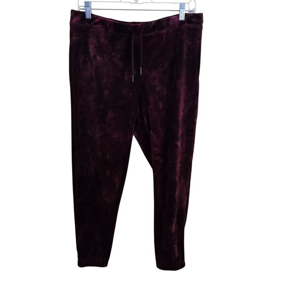 Burgundy Velour Joggers Pockets Drawstring Soft Comfort Size M - Picture 1 of 5